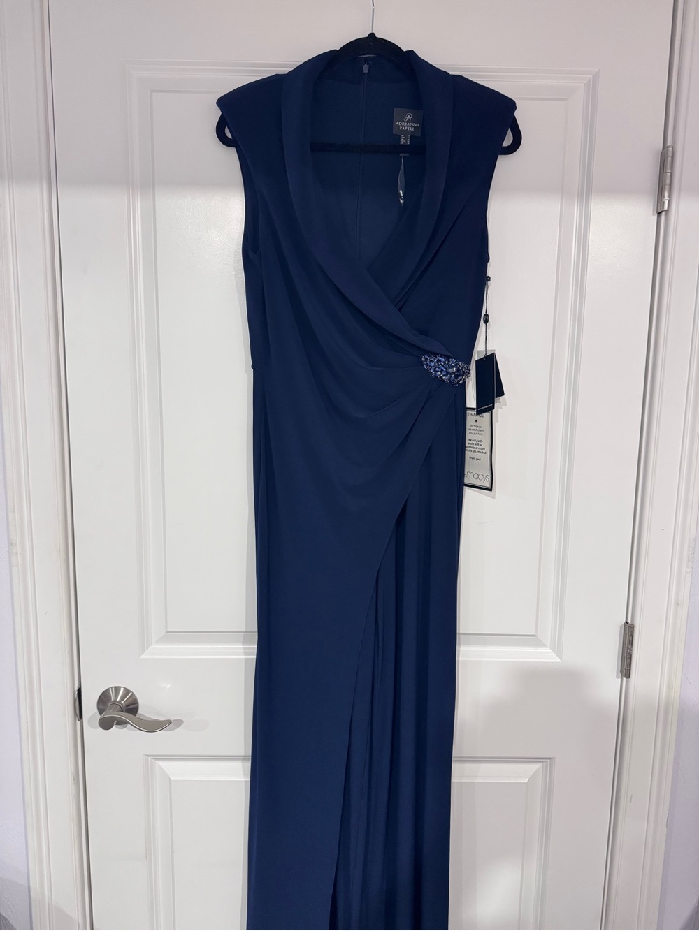 Adrianna Papell Navy Draped Sleeveless Evening Jumpsuit